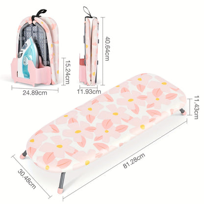 Compact Tabletop Ironing Board with Fold-Out Iron Holder in Blue, Pink or Black Cover Options