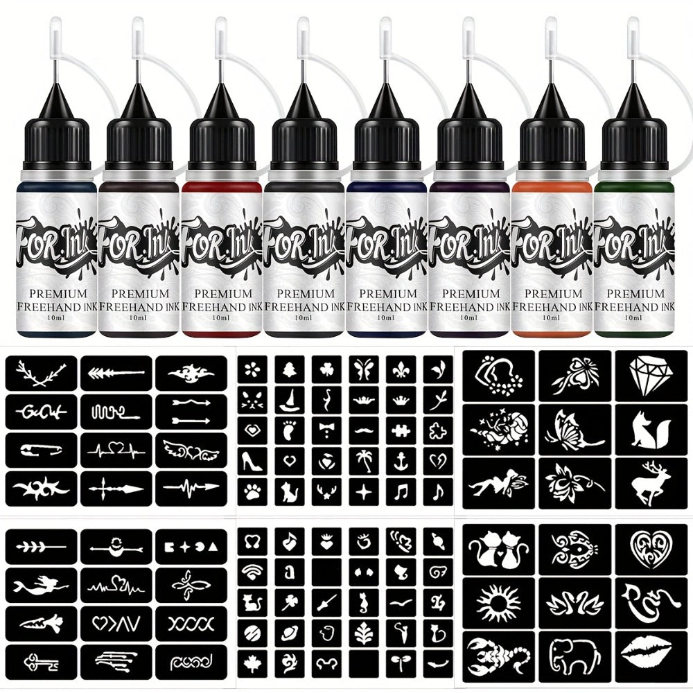 Tattoo Ink 8-Bottle Mixed Color Set with One Source Kit Configuration and Gallery-Shown Color Selection