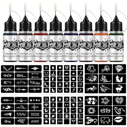 Tattoo Ink 8-Bottle Mixed Color Set with One Source Kit Configuration and Gallery-Shown Color Selection