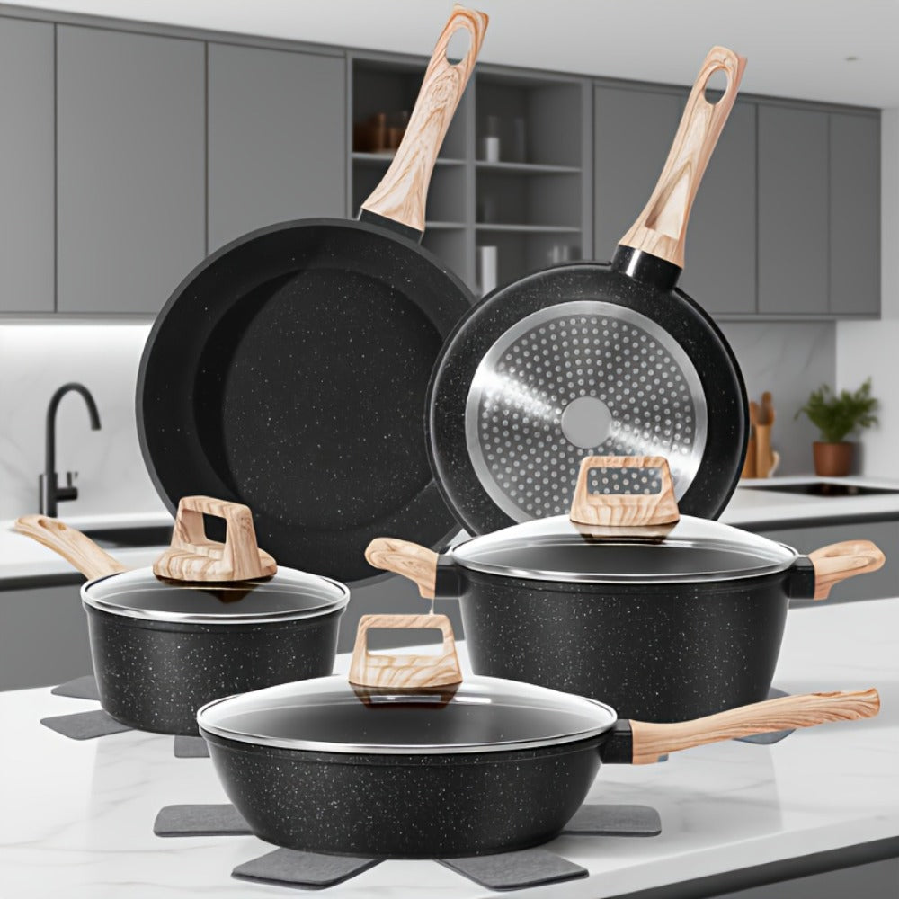 Pots and Pans Set 12-Piece Non-Stick Kitchen Cookware – Complete Cooking Set with Frying Pan | Durable Even-Heating Non-Stick Coating | Available in Black & White | Home Kitchen Essentials