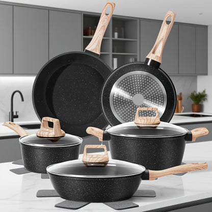 Pots and Pans Set 12-Piece Non-Stick Kitchen Cookware – Complete Cooking Set with Frying Pan | Durable Even-Heating Non-Stick Coating | Available in Black & White | Home Kitchen Essentials