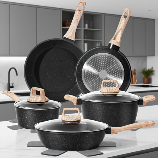 Pots and Pans Set 12-Piece Non-Stick Kitchen Cookware – Complete Cooking Set with Frying Pan | Durable Even-Heating Non-Stick Coating | Available in Black & White | Home Kitchen Essentials