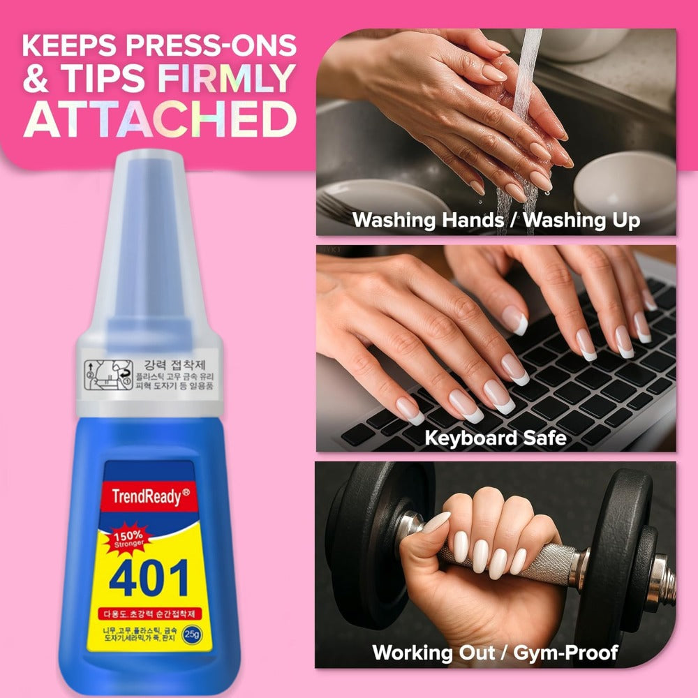 Nail Glue Set, TrendReady 401 25g Bottles in 1+1, 3+1, 5+1 or 7+1 Pack Options with Pointed Nozzles