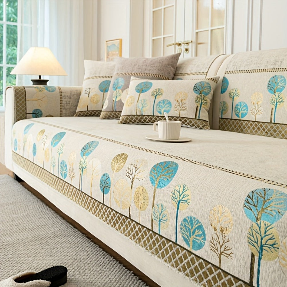 Sofa Couch Cover Light Luxury Geometric Embroidery 1pc - Knit Anti-Slip Four Seasons Universal Pet Friendly Furniture Protection Slipcover | Grey Blue White | Single 2-Seat Living Room Bedroom Office