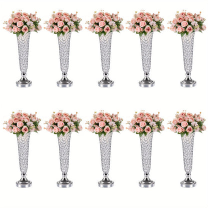 Crystal-Style Trumpet Decorative Vase Set in Gold or Silver and Two- or Ten-Piece Options for Home and Everyday Use