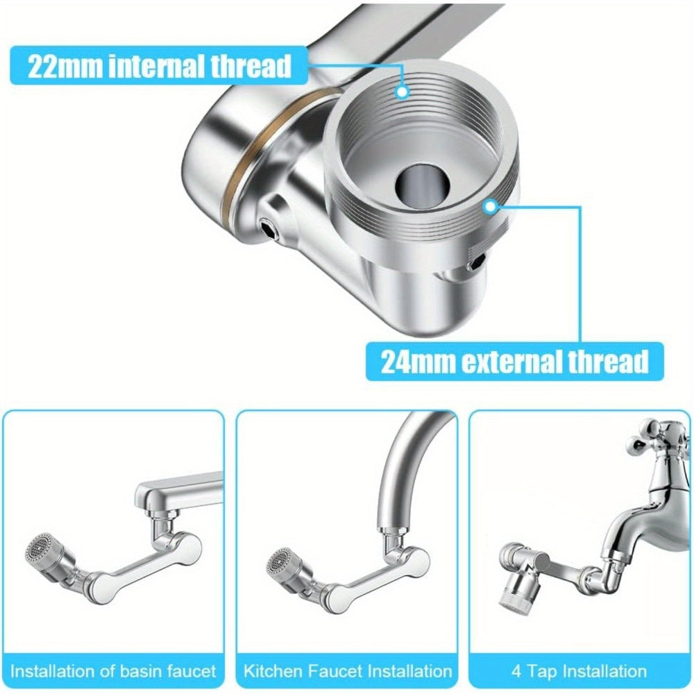 1440° Rotating Faucet Extender Brass Multifunctional 1080° 360° Swivel Robotic Arm Sink Aerator 2 Water Outlet Modes for Kitchen Bathroom Silver