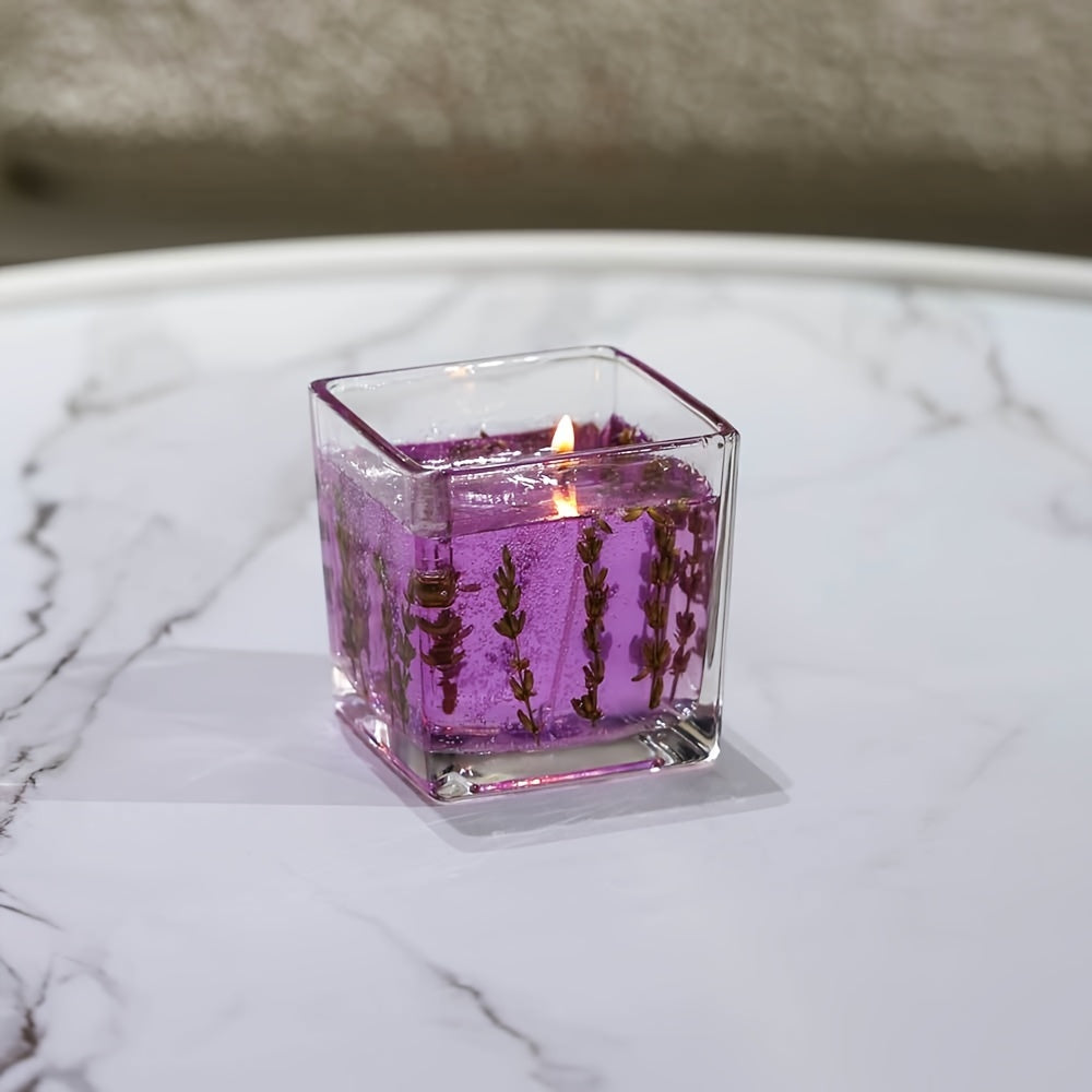 550g Floral Inlay Candle in Approximate 8 x 8cm Square Glass Jar, Single Wick and Two Styles