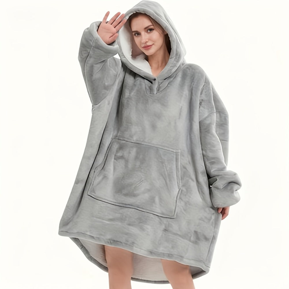 Hooded Wearable Blanket – Double-Sided Flannel Suede Hoodie Blanket for Women & Men, 500gsm Oversized Warm Cozy Sweatshirt