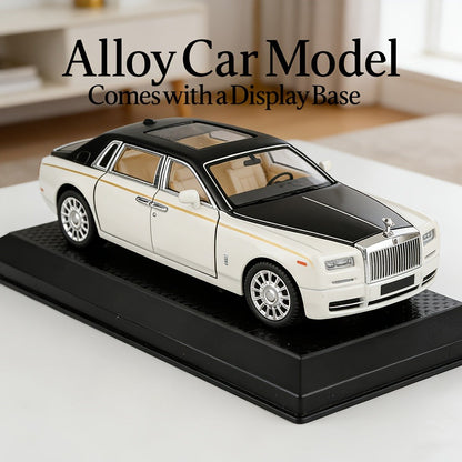Collectible Zinc Alloy Diecast Car Model with Display Base and Opening Doors in White, Black or Pink