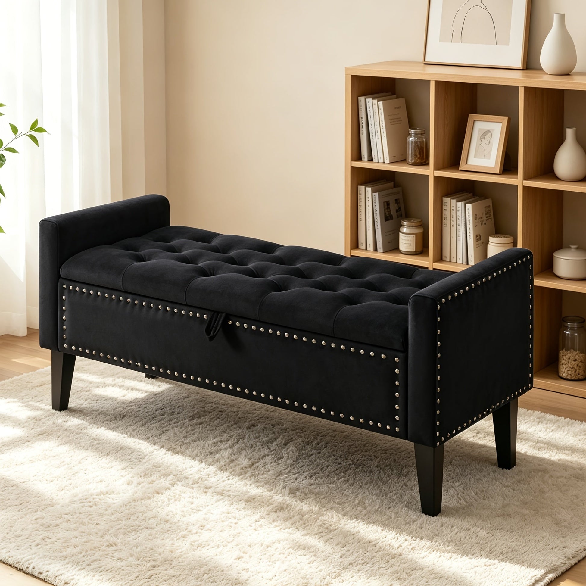 Storage Ottoman shown in the Black option