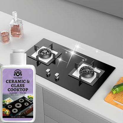 Ceramic Stovetop Cleaner Cream – Heavy Duty Glass Stove Top Cleaning Paste, Removes Burnt-On Grease & Stains, Non-Scratch, Non-Toxic, No Harsh Fumes, Safe for Induction & Electric Cooktops
