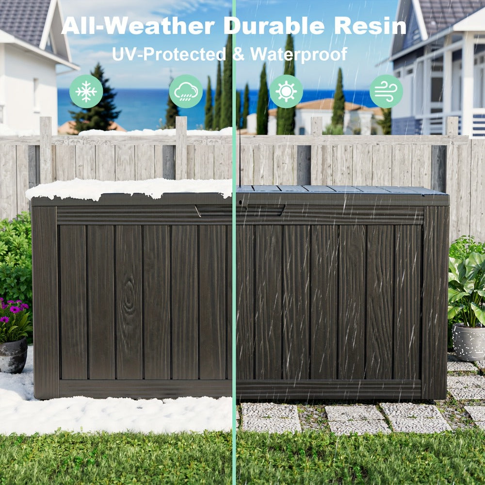 Large Resin Deck Box Lockable Outdoor Storage 80/100 Gallon – 345L UV Protected Weatherproof Patio Storage Box | Sit-On Lid Deck Storage Chest for Pool Accessories, Garden Tools & Outdoor Gear