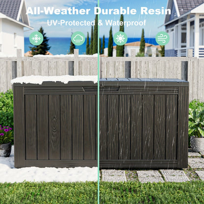 Large Resin Deck Box Lockable Outdoor Storage 80/100 Gallon – 345L UV Protected Weatherproof Patio Storage Box | Sit-On Lid Deck Storage Chest for Pool Accessories, Garden Tools & Outdoor Gear