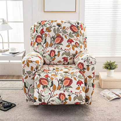 Recliner Slipcover Set, Four-Piece Polyester-Spandex Cover with Side Pocket in Ten Printed Options