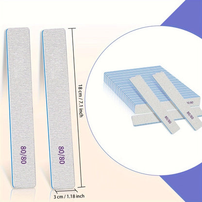 50-Piece Double-Sided Nail File Set in 80/80, 100/100 or 100/180 Grit Options for Acrylic and Gel Nails