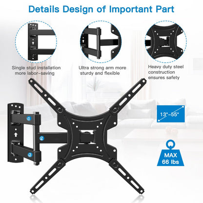 Black Full-Motion TV Wall Mount with 26-55 or 26-60 Inch Options and VESA up to 400 x 400mm