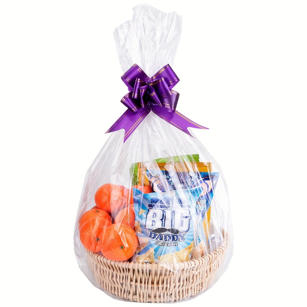 Fifty-Pack Clear Cellophane Gift Basket Bags, 18 x 30 Inch Large Transparent Wrapping Sleeves