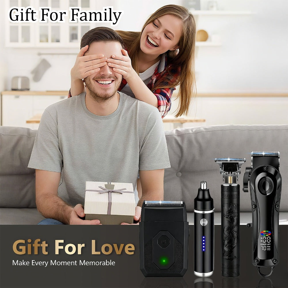 Black Hair Clipper Set with Full-Size Clipper, T-Blade Trimmer, Detail Tool and Foil Shaver, MC401 or MC201