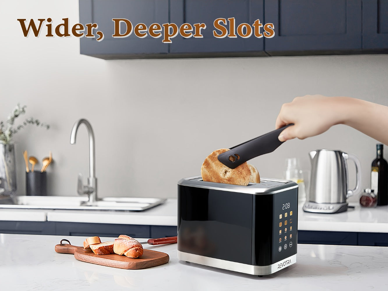 Black Two-Slice Toaster with LED Touch Panel, Six Bread Modes, Six Shade Settings and Removable Crumb Tray