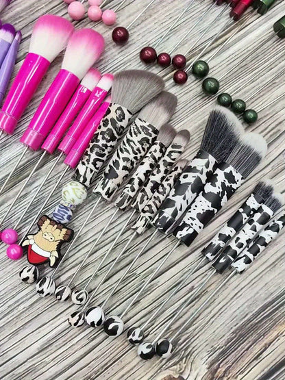 Makeup Brush Set, 15-Piece Bead-Ready Metal Handle Collection with Powder, Blush, Eyeshadow and Angled Brush Shapes