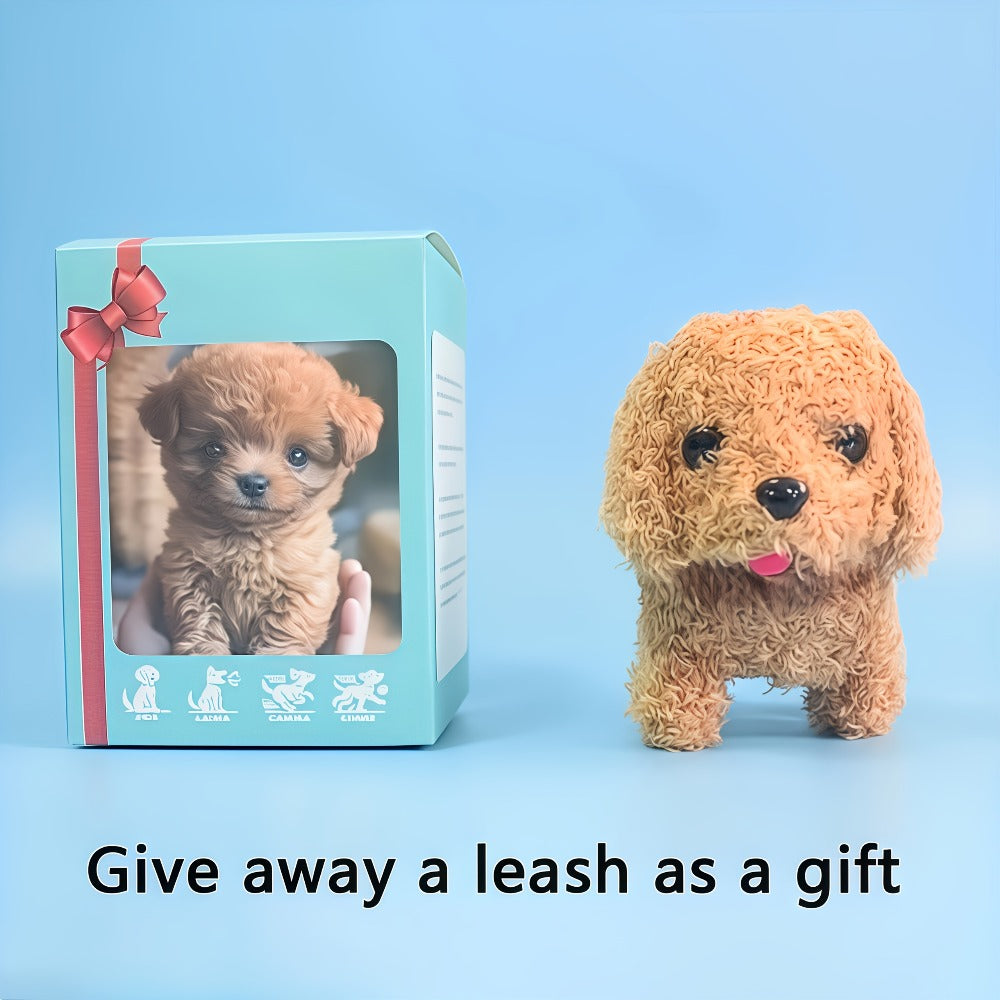 Walking Barking Robot Dog Toy for Adults Teens – Soft Plush Biomimetic Puppy with Expressive Eyes, One-Button Control, Gift Box Option | Desk & Home Companion | Brown White Red