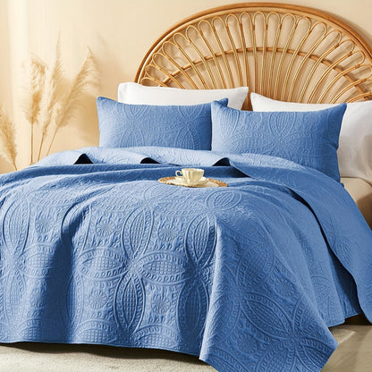 Coin-Pattern Quilt Set in Four Designs, Multiple Colors and Twin, Full-Queen or King-California King Sizes