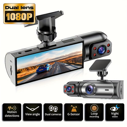 Dual Lens Dash Cam Front and Inside 1080P - Infrared Night Vision, Loop Recording, 3.16" IPS Screen, Wide Angle, Car Dashboard Camera with Rear Cabin View