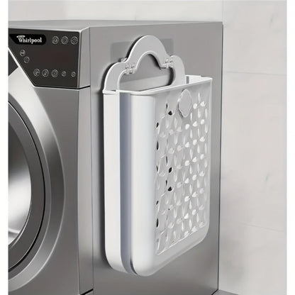 Foldable Laundry Basket Wall Mounted – No-Drill Plastic Storage Bin with Cutout Design for Clothes, Toys, Snacks & Fruits – Space-Saving Collapsible Organizer for Bathroom, Balcony & Bedroom