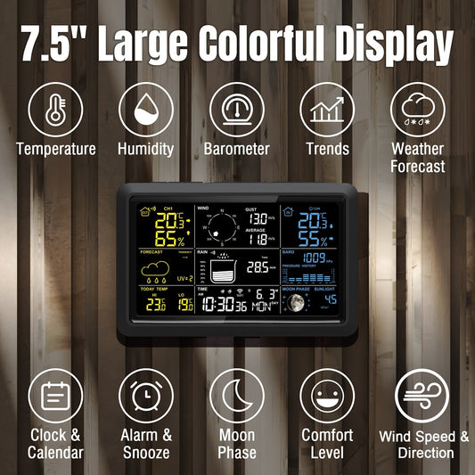 WiFi Weather Station | 7-in-1 Rain Gauge Wind Speed App Forecast