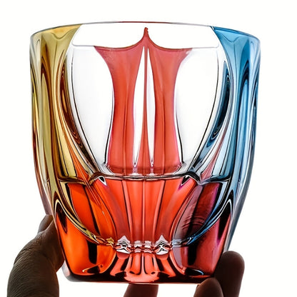 Three-Color Painted Short Drinking Glass with 150 ml Capacity, 3.74-Inch Height and Sculpted Base
