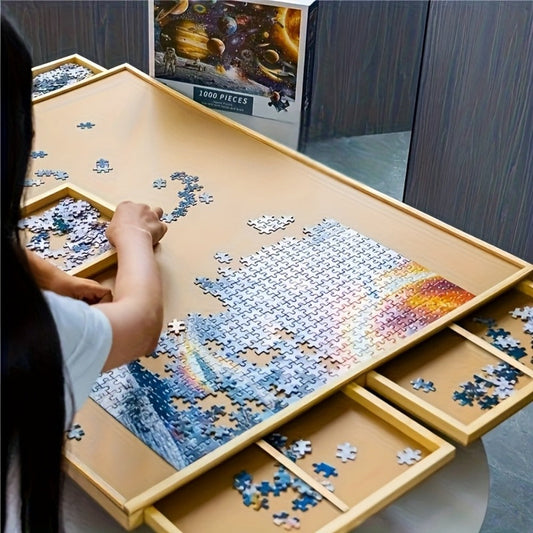 Foldable Puzzle Board Table with Legs – 29.9"x22" Elevated Wooden Jigsaw Desk, 4 Sorting Drawers, Back-Saving Ergonomic Design, Fits 1000 Pieces, Gift for Adults Seniors Puzzle Lovers