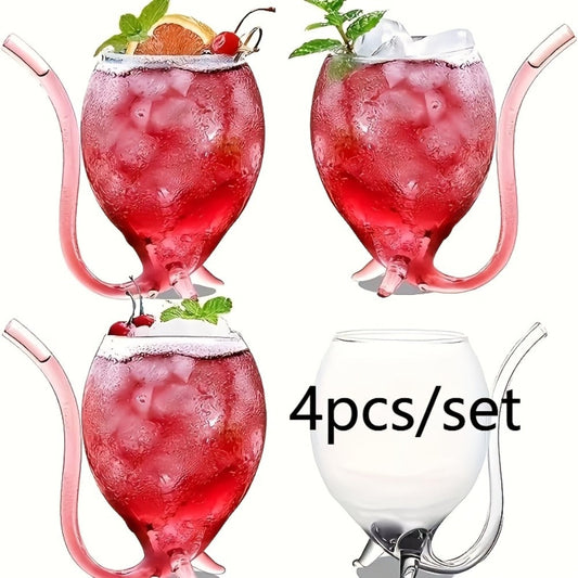 Halloween Cocktail Glasses Set of 4 – 12 Oz Vampire Crane Tail Pirate-Themed Cups with Straw – Reusable Insulated Drinkware for Champagne, Juice & Ice Cream – Halloween & Christmas Party