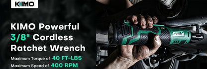 Power Tools KIMO 12V 3/8 Inch Cordless Ratchet Wrench with 40 ft-lb Torque, 400 RPM and Socket Set