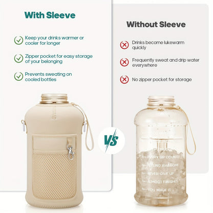 74oz Water Bottle Set with Two-Pocket Storage Sleeve, Phone Holder, Straw and Chug Lids, and Three Dark Prints