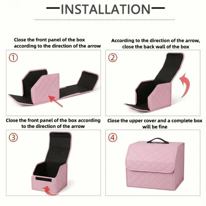Car Trunk Organizer, Foldable Faux Leather Bow-Detail Box in 30L or 35L Size with Pink and Black Options