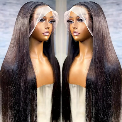 Synthetic Wig 13x4 Straight Lace Front in Natural Black with Glueless Cap and 26- or 32-Inch Length