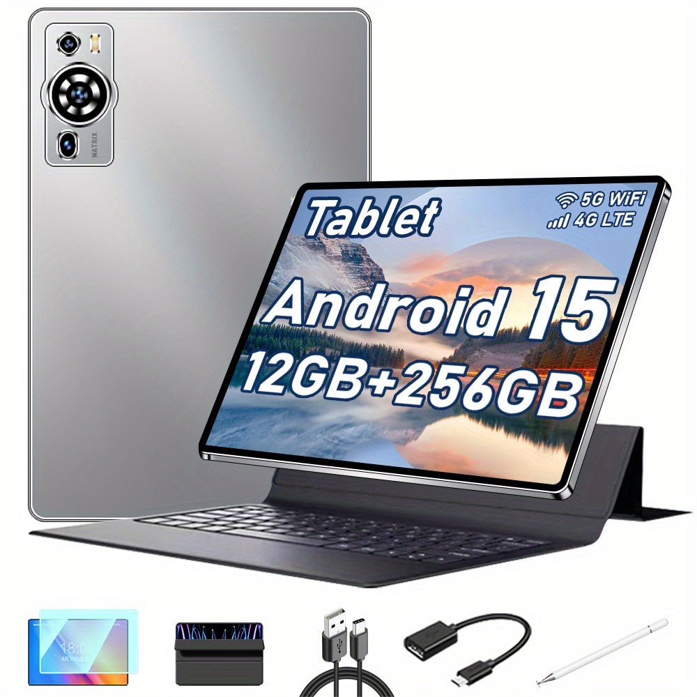 UXD A5 Android 15 Tablet 10.1 Inch 4G LTE | 12GB RAM 256GB ROM 1TB Expandable, Octa-Core, 6000mAh, IPS Display, Keyboard Mouse Stylus Case Bundle, Wi-Fi Tablet PC for Work School Travel
