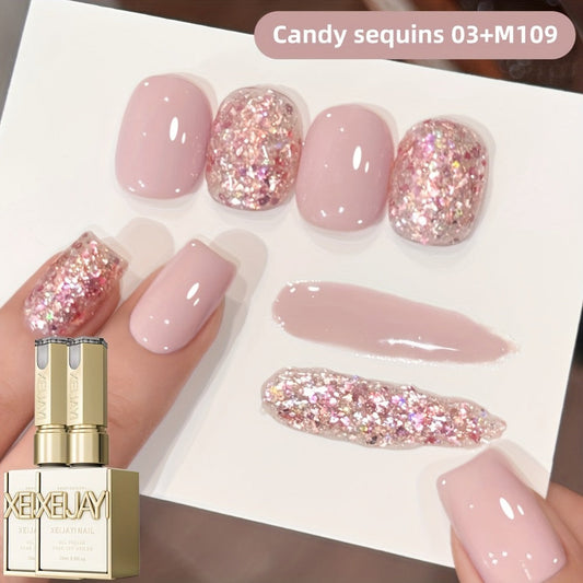 Gel Nail Polish 2-Piece 15ml Magnetic Glitter Set with Candy 03 and Shade 109 Frame Bottles
