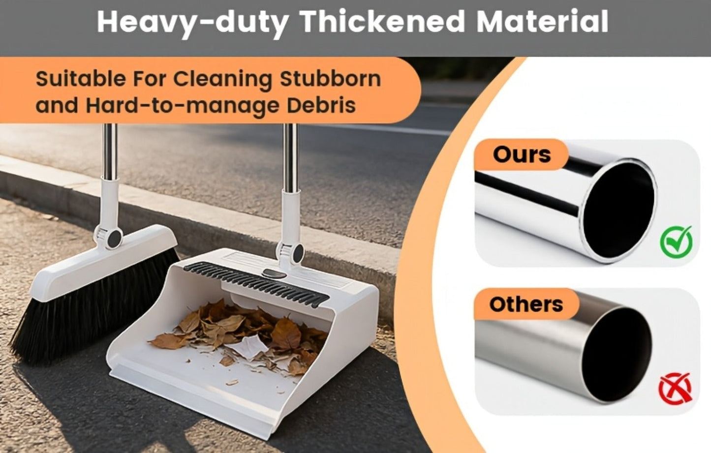 Broom and Dustpan Set 3-in-1 with Wiper - Non-Stick Hair Sweeper Household Floor Broom Combo for Indoor Outdoor Use - Ergonomic Handle Dustpan Broom Kit for Home Kitchen Office - White Pink Gray
