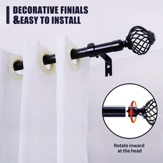 Black Adjustable Curtain Rod Heavy Duty Farmhouse Decorative Drapery Rod for Bedroom Living Room Kitchen Patio 4 Sizes Easy Install
