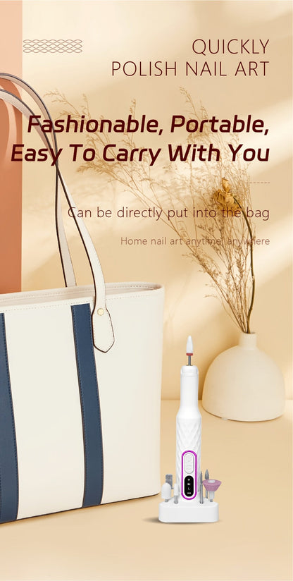 Electric Nail Drill 20000 RPM Portable E-File with Digital Display, Accessory Bits and White Finish