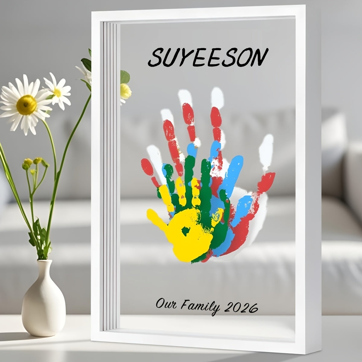 Handprint Kit for Family - DIY Wooden Keepsake Frame with Paint, Baby Hand & Footprint Craft Set, Cherished Memory Keepsake Box, Unique Gift for New Parents, Home Decor Nursery Art