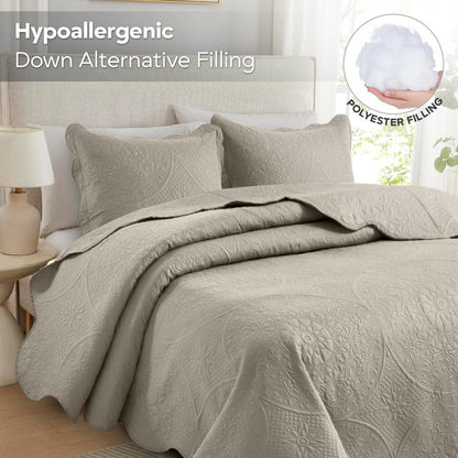 Quilted Bedspread Set 3 Piece – Soft Floral Coverlet with Pillow Shams, Lightweight Breathable Quilt for Bedroom & Guest Room, All Season Bed Cover
