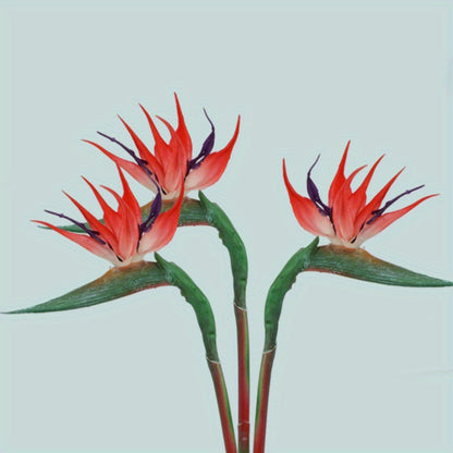 Artificial Bird of Paradise Flower Stems, Three-Piece 24.5-Inch Rubber-Labeled Set in Four Colors