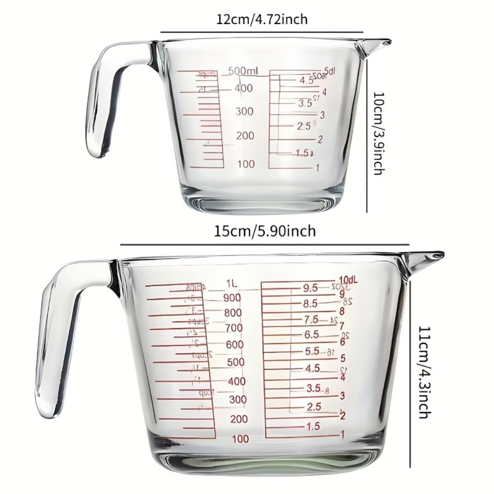 Glass Measuring Cup Heat Resistant Large with Handle 16.9 oz 33.8 oz Reusable Kitchen Baking for Home Cooking, Dining and Outdoor Meals