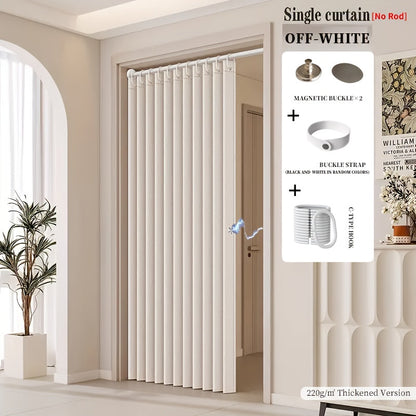Magnetic Room Divider Curtain Doorway - Rodless Bohemian Striped Door Curtain, 210GSM Thickened Polyester, Natural Drape, Space Partition for Living Room Bedroom Kitchen, Machine Washable, No Rod Needed