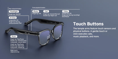 Smart Glasses 8MP Camera Eyewear with Photochromic Lenses, Translation, Object Recognition and Bluetooth Audio