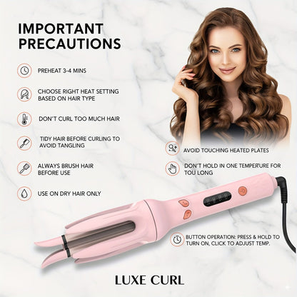 Automatic Rotating Curling Wand Hair Styling Tool with 150-210 C Settings and Three Color Options