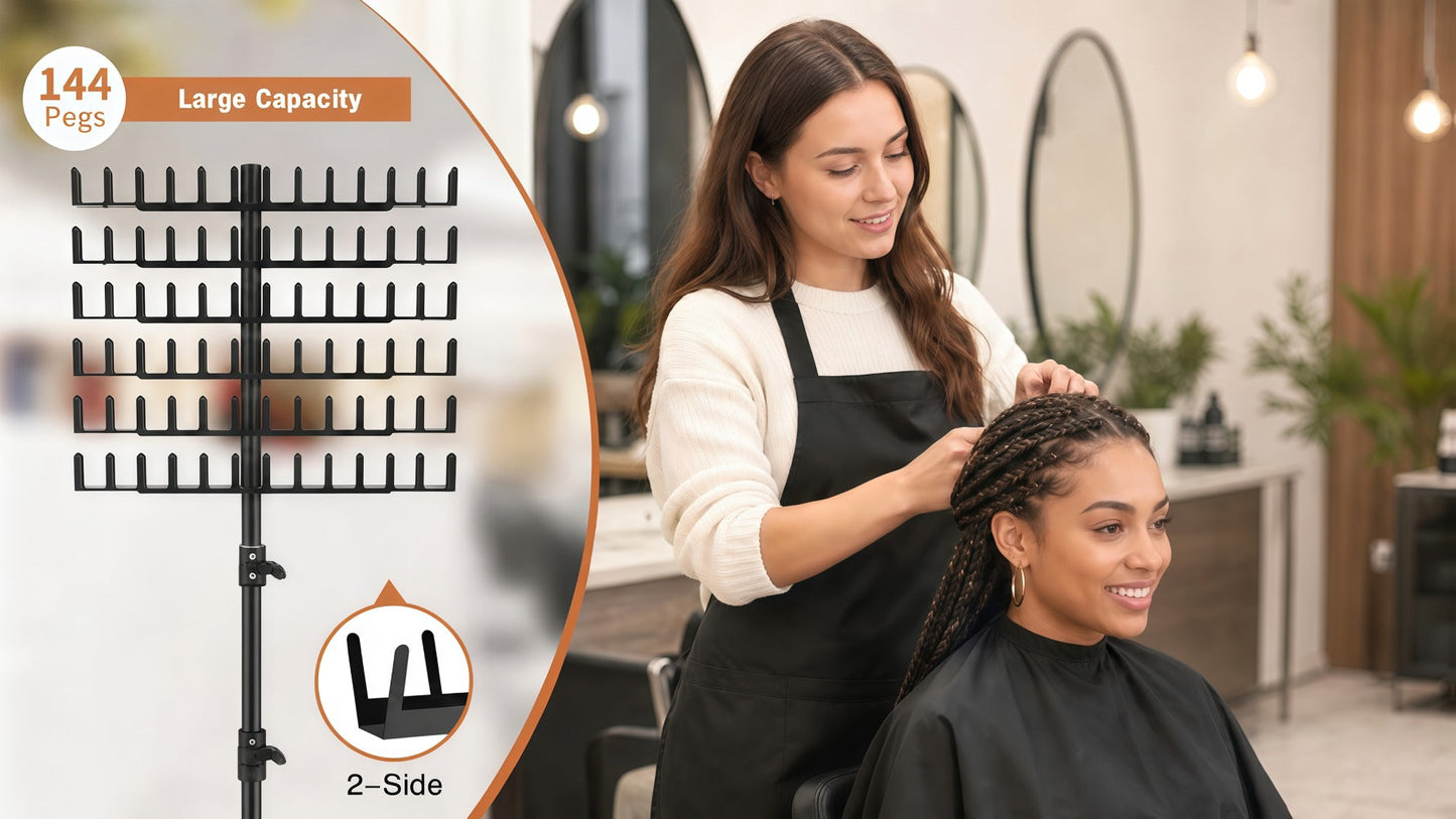 Braiding Hair Rack Hair Styling Tool with 144-Strand Layout, 30-50-Inch Height and Foldable Stand