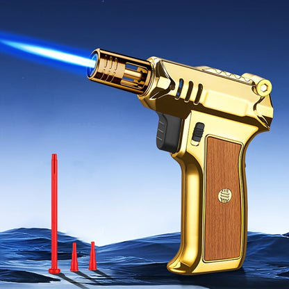 Pistol-Grip Refillable Butane Torch Lighter with Straight Flame in Black, Gold or Silver Finishes